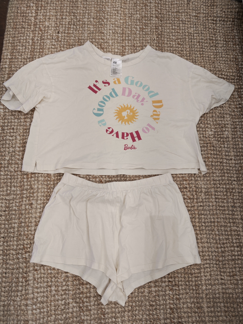 Barbie Cream Short Pajama Set with Multicolor Sun Graphic